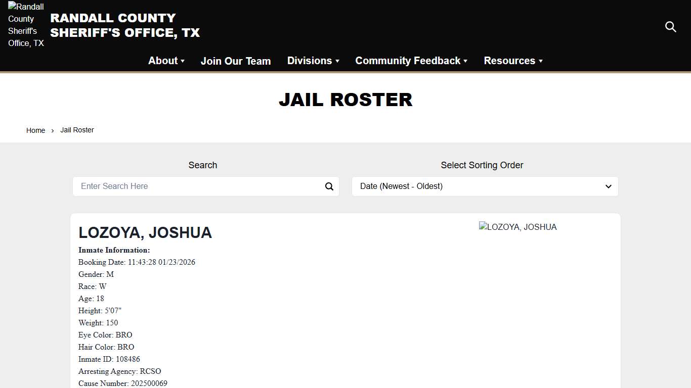 Jail Roster Randall County Sheriff's Office, TX