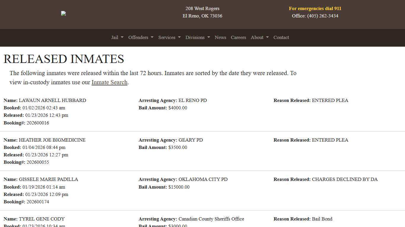 Released Canadian County Sheriff's Office